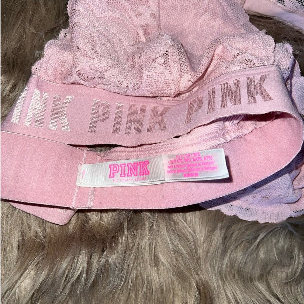 VS PINK Triangle T-Back Logo Band Lace Bralette pink size S - Picture 2 of 6